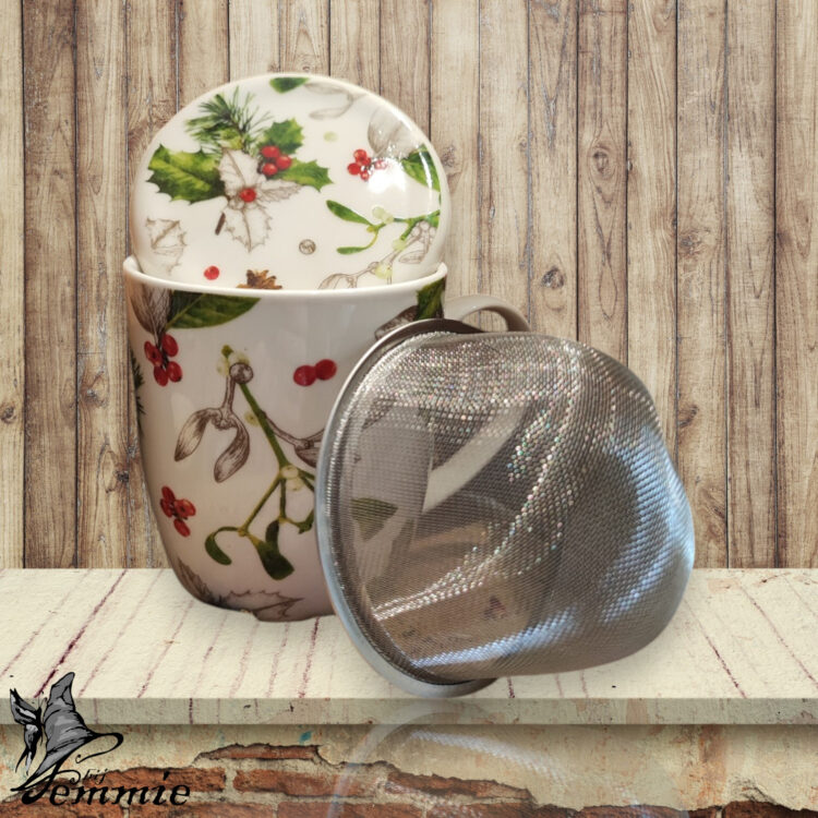 Winter Botanicals - Porselein Mok met Thee Infuser & Deksel