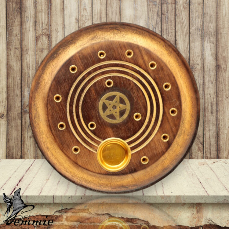 Mangohout Pentagram Rond Wierookhouder