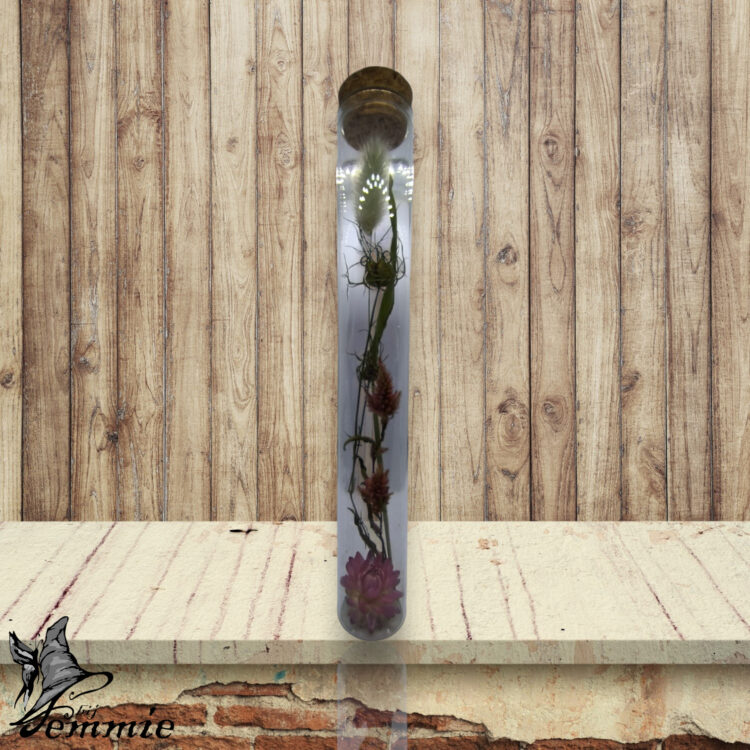 Glazen buisje met droogbloemen 20 cm hoog
